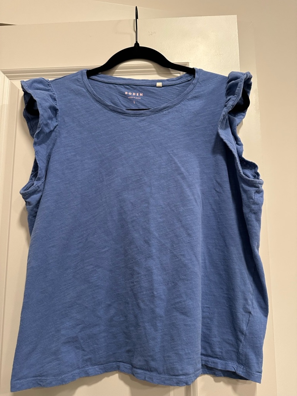 Boden Blue Ruffle Sleeve Cotton Top Size L